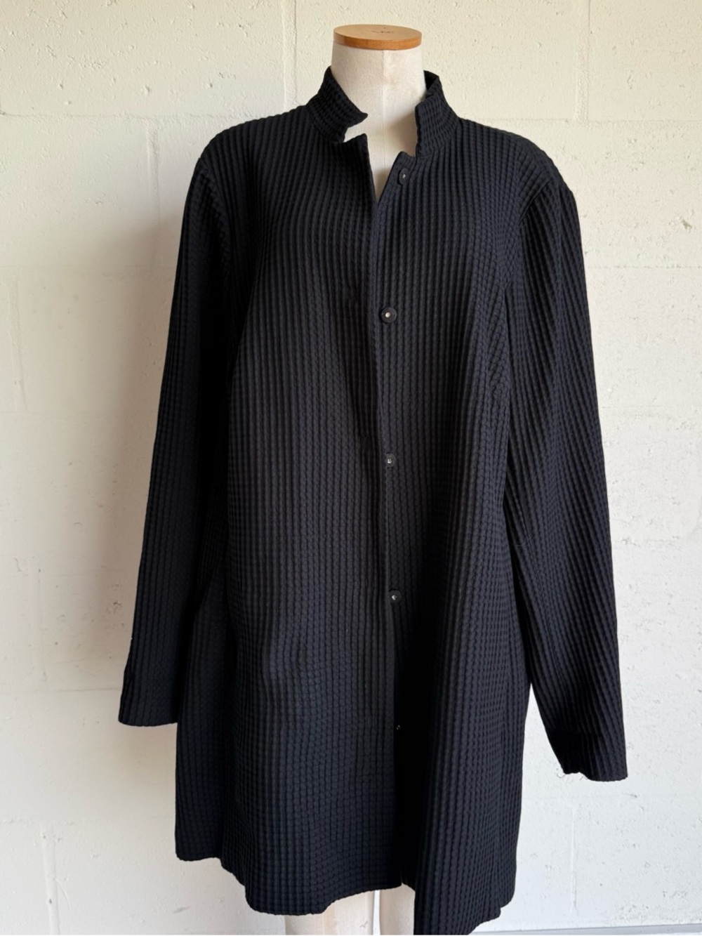 Eileen Fisher Black Textured Lightweight Long Shirt Jacket 2XL button down